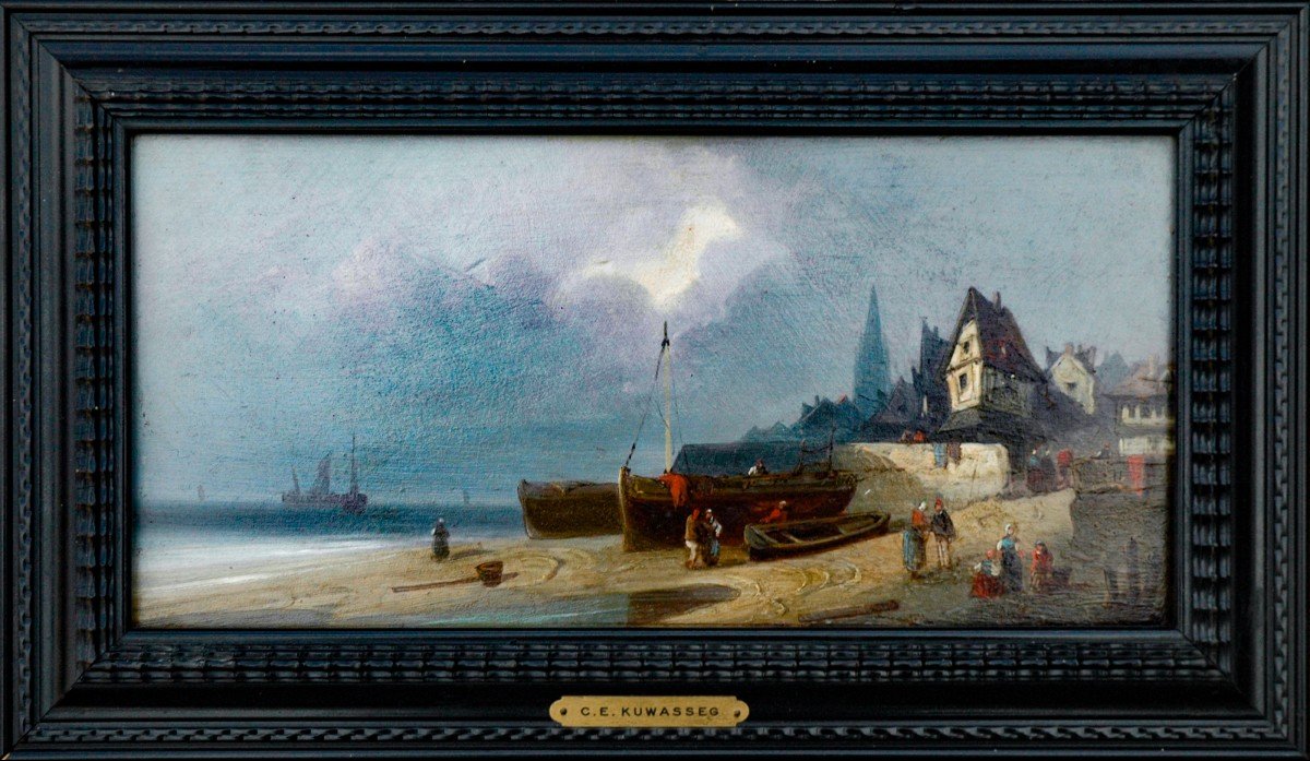 Tableau XIX Marine Huile Sur Panneau De Charles Euphrasie Kuwasseg-photo-4