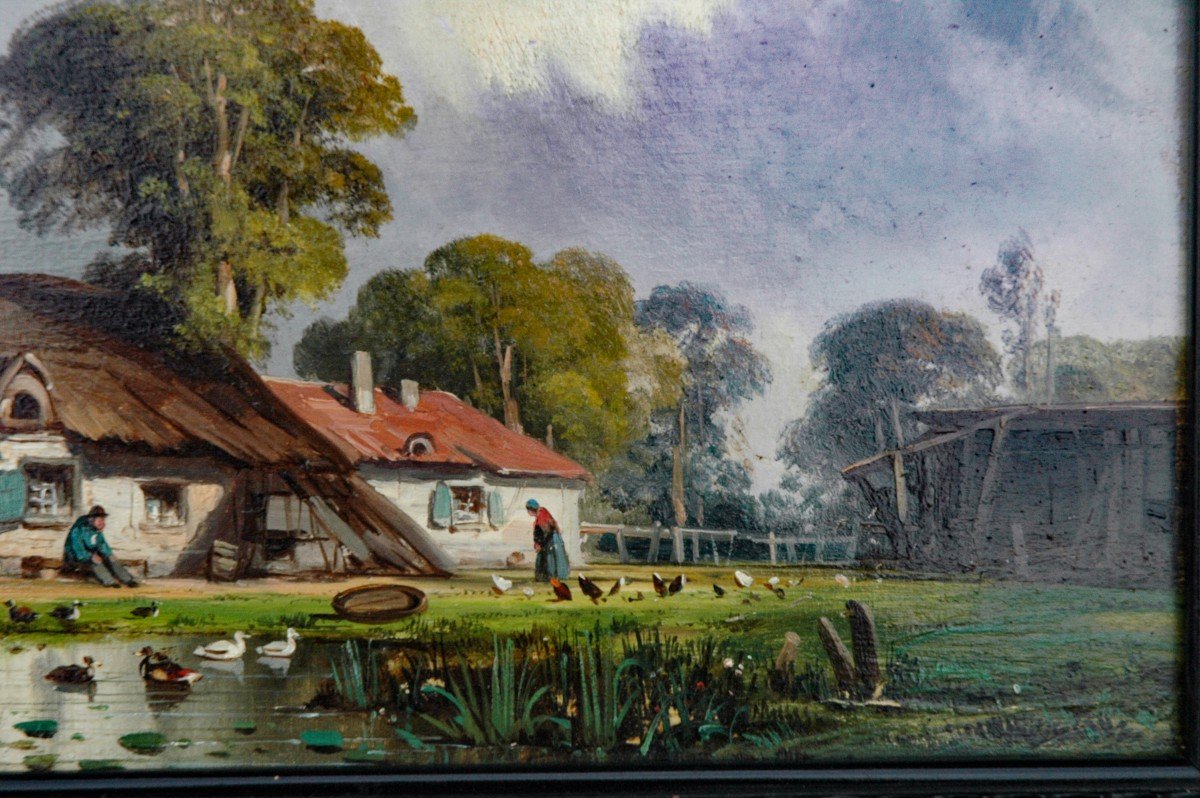 Table XIX Landscape Animated Scene Oil On Canvas By Charles Euphrasie Kuwasseg-photo-2