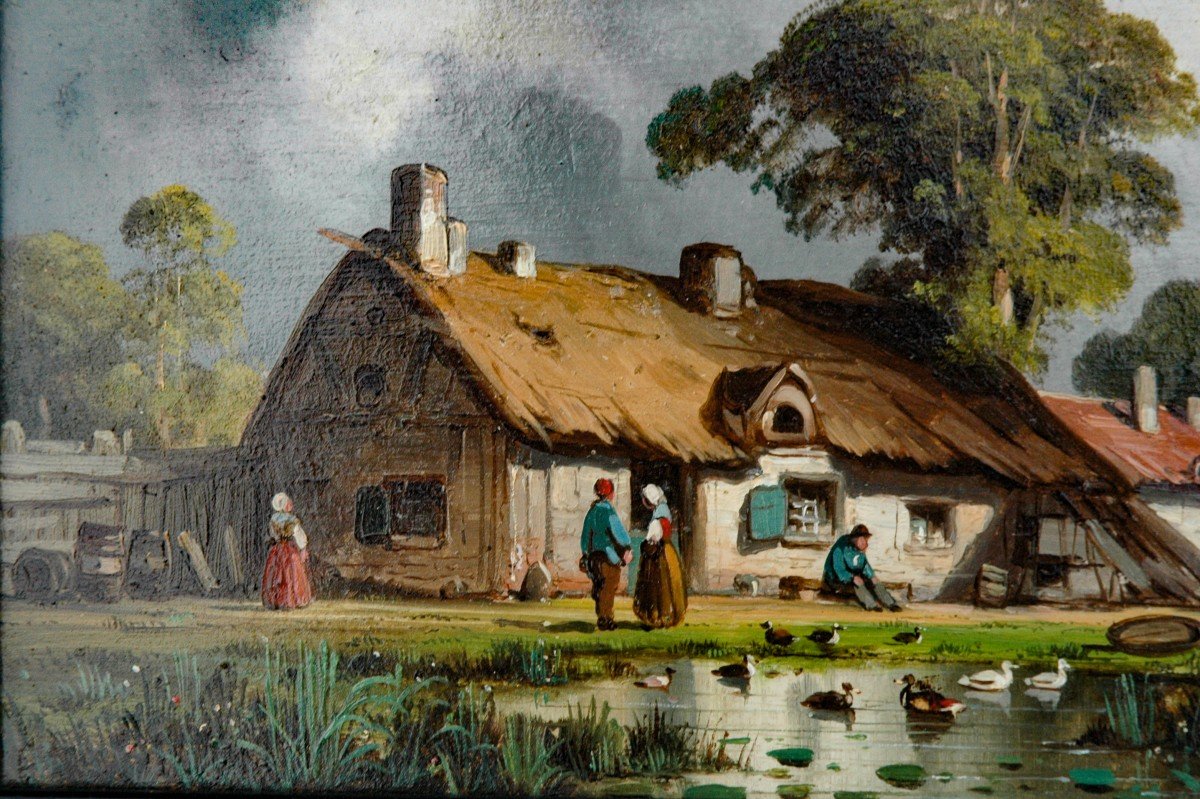 Tableau XIX Paysage Scène Animée Huile Sur Toile De Charles Euphrasie Kuwasseg-photo-6