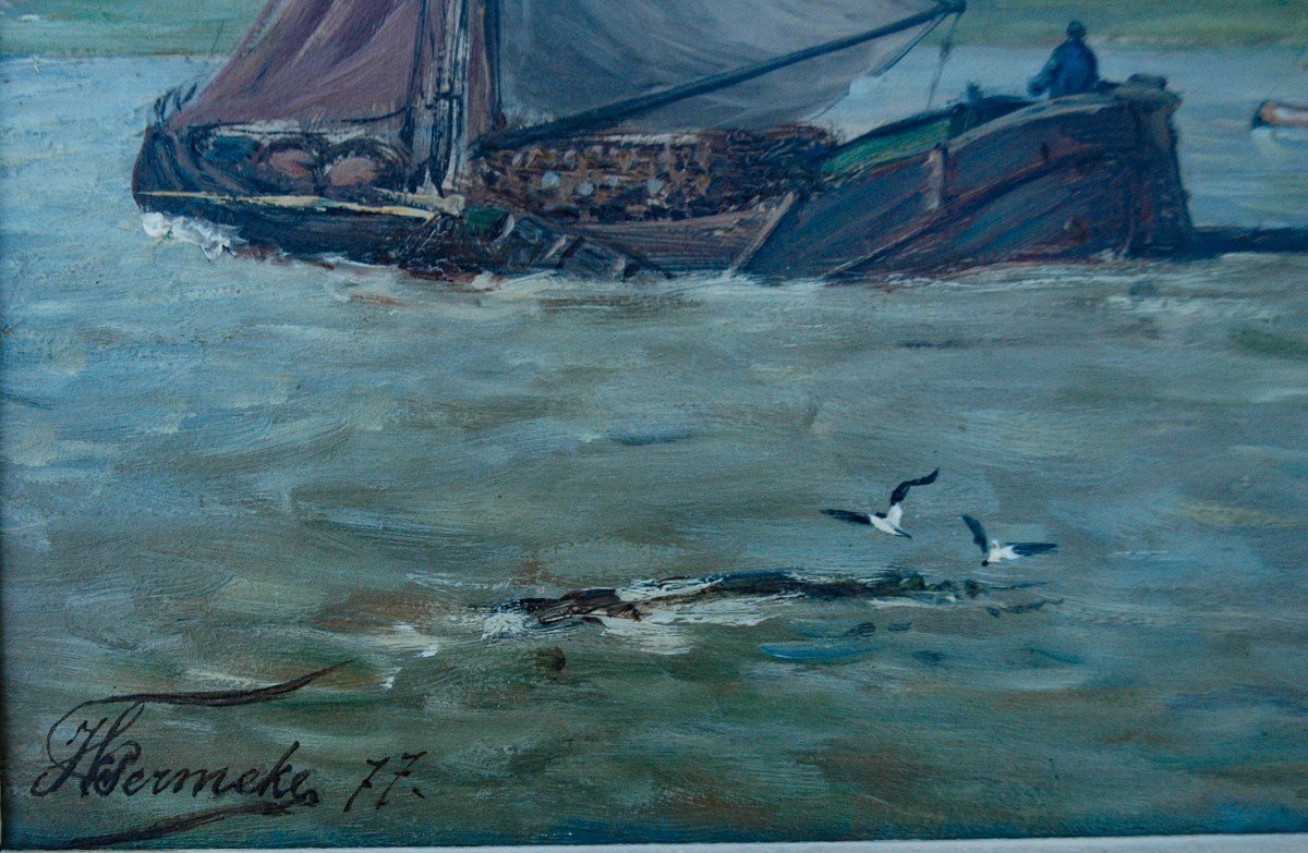 Marine Painting Hsp XIX Signed Hendrick Lodewijk Permeke-photo-4