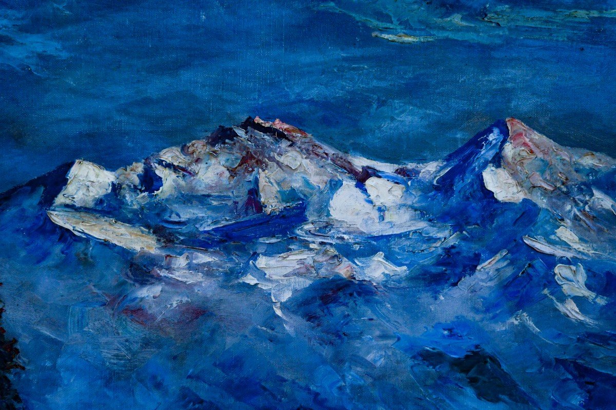 Carlo Sim Huile Sur Toile Signée Chalet En Montagne-photo-2