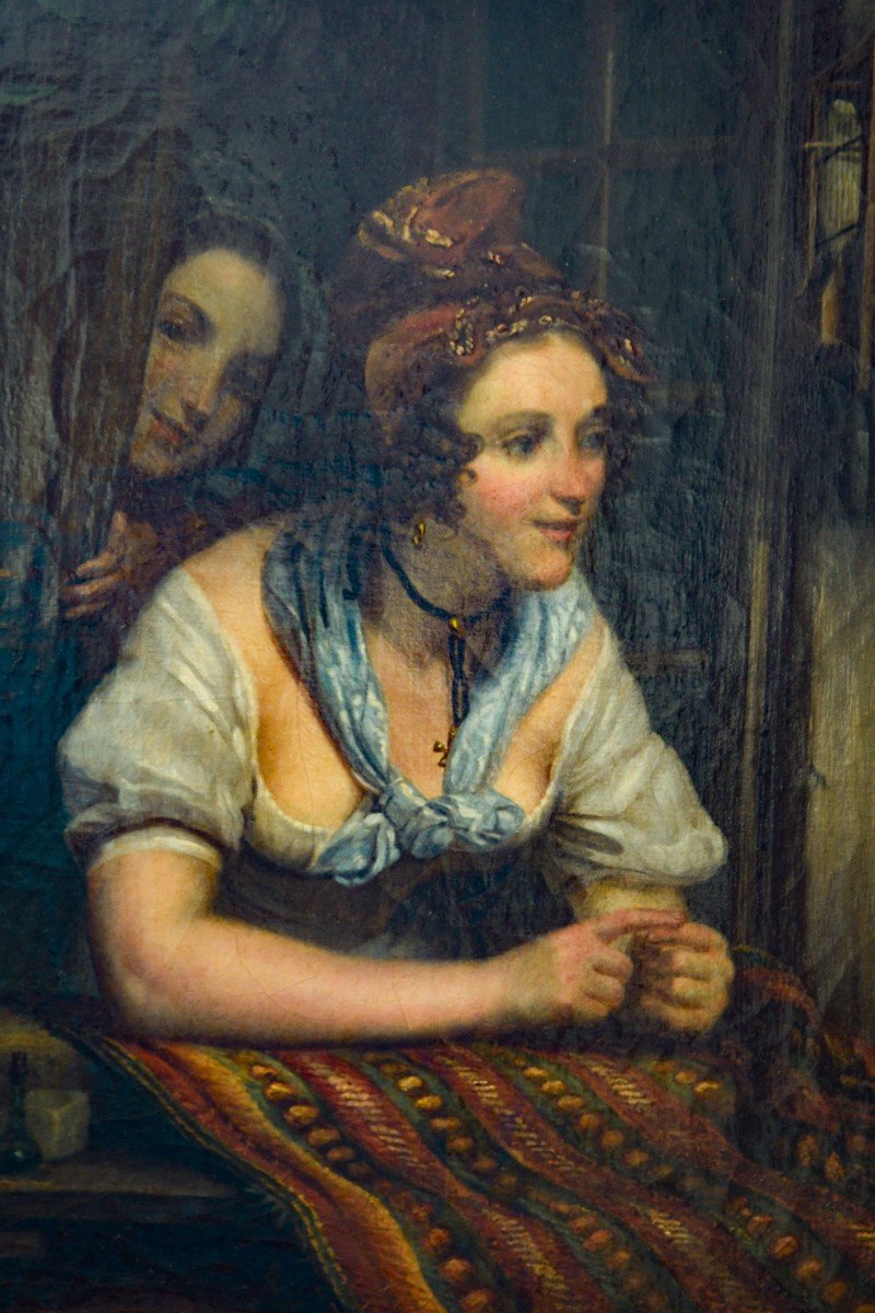 Berthier Jean-antoine XIX Deux Femmes à La Fenêtre-photo-3