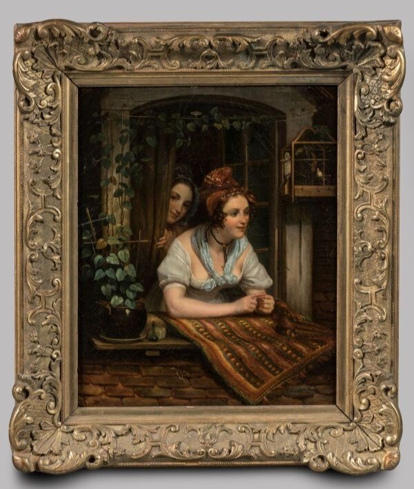 Berthier Jean-antoine XIX Deux Femmes à La Fenêtre