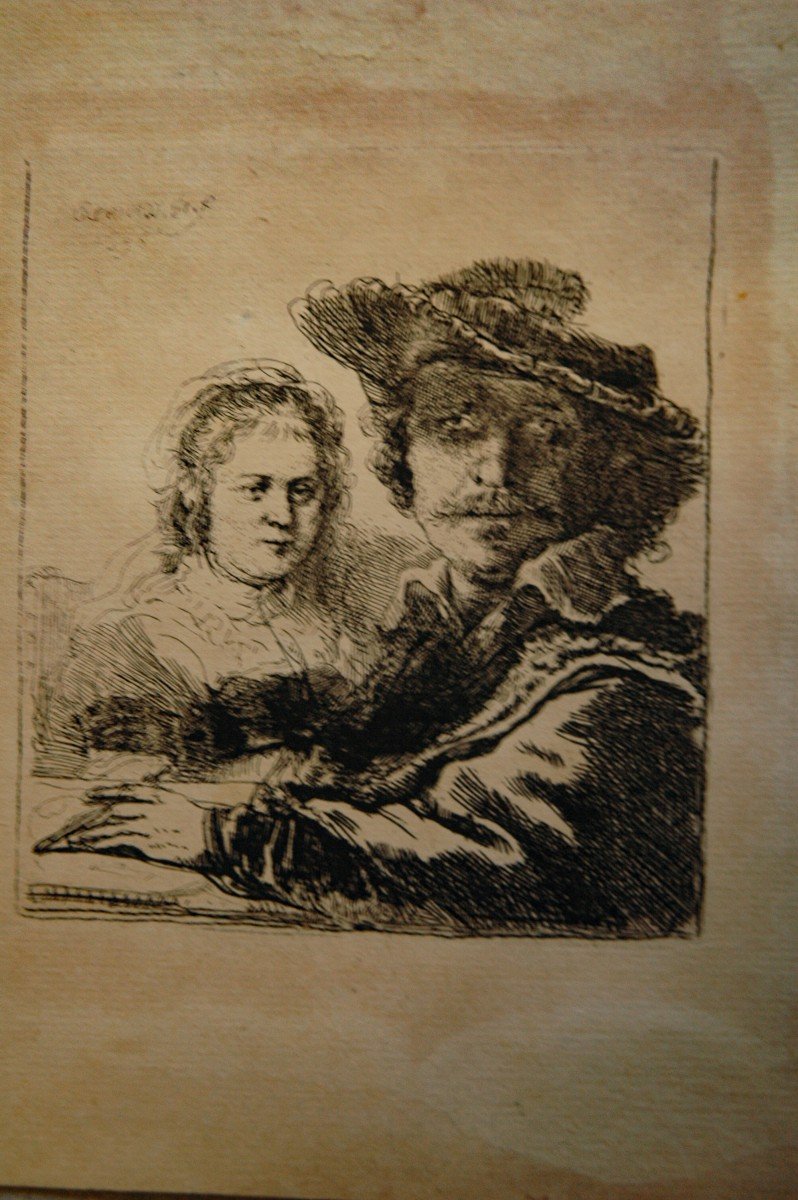 Van Rijn Rembrandt (1606-1669) Eau Forte Rembrandt Et Sa Femme Saskia 1636-photo-3