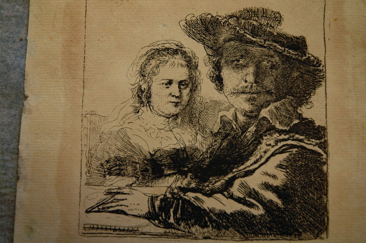 Van Rijn Rembrandt (1606-1669) Eau Forte Rembrandt Et Sa Femme Saskia 1636-photo-4