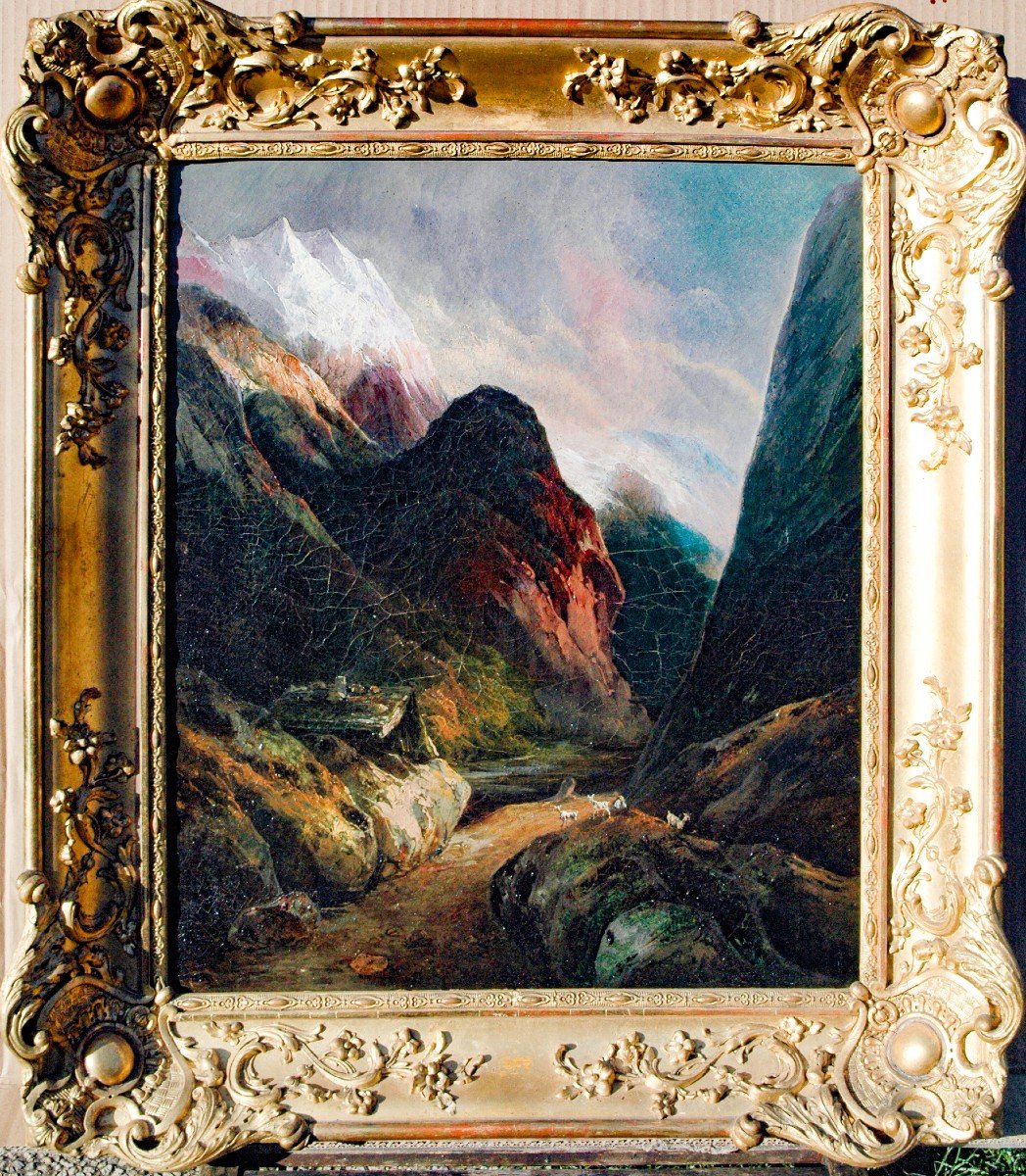 Table XIX Animated Mountain Signed (pair Of Painting)