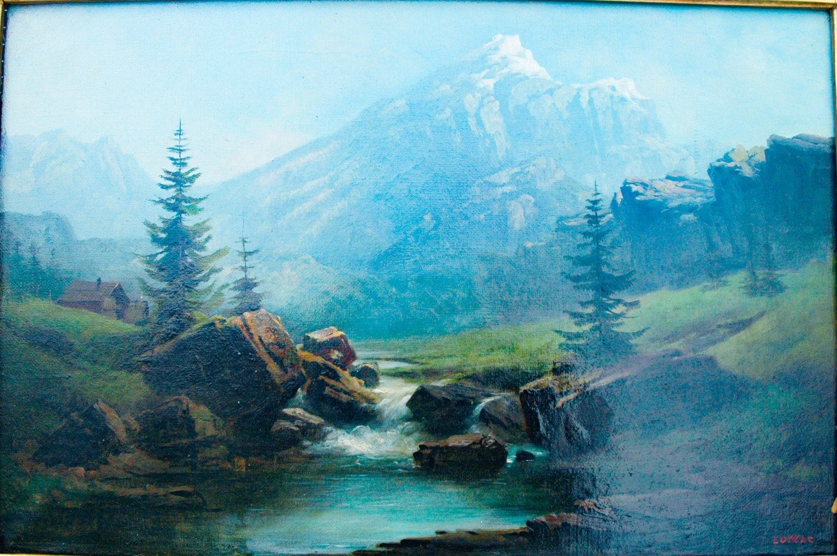 Tableau XIX  Hst Paysage De Montagnes Signé Lortet-photo-4