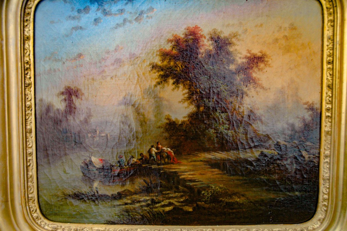 Tableau XVIII Hst Paysage Scène Animé-photo-1