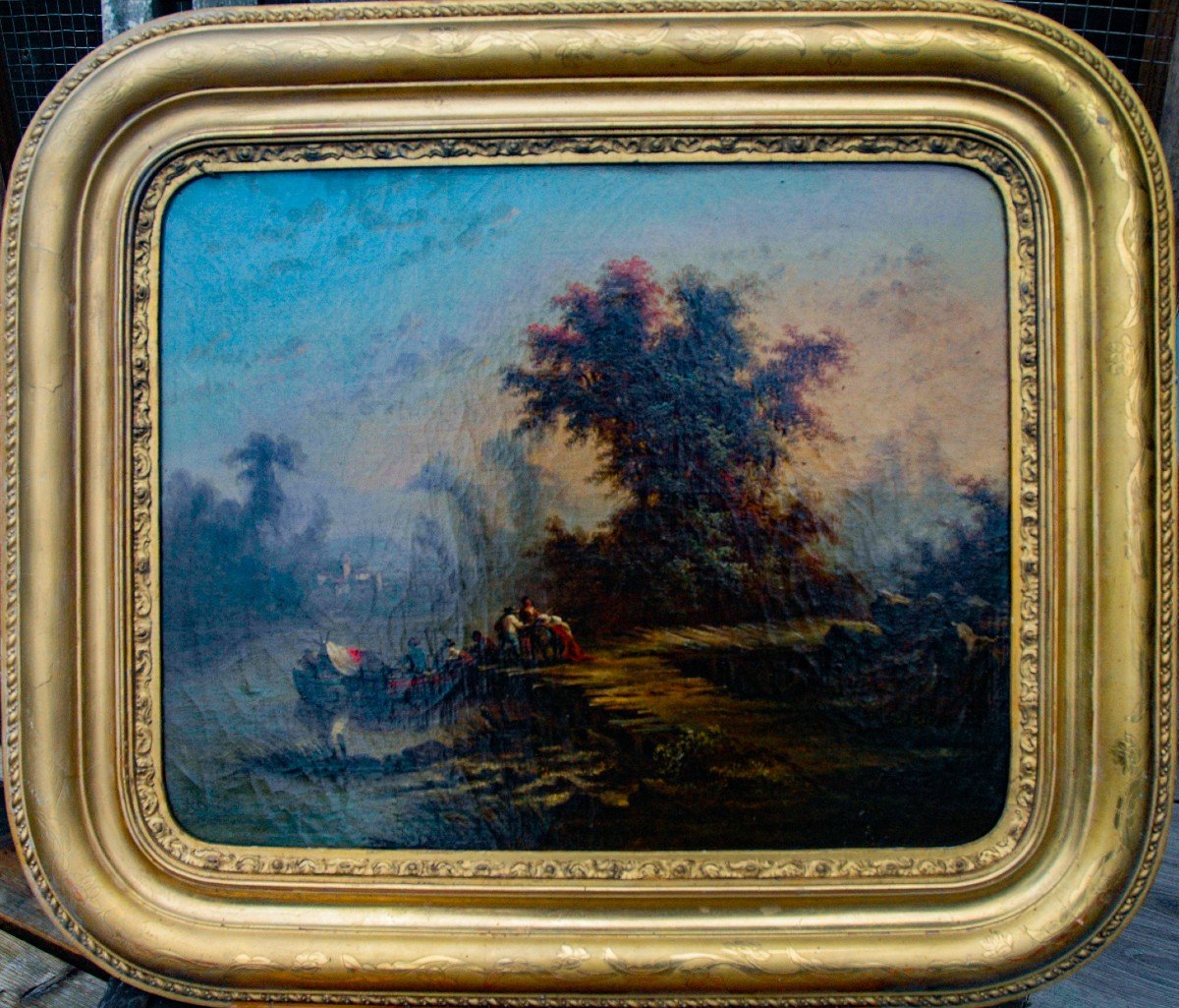 Tableau XVIII Hst Paysage Scène Animé
