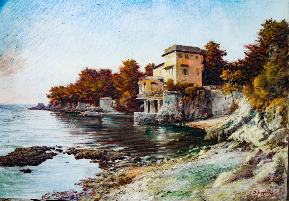 Tableau XIX Hst Paysage De Bord De Mer Signé Filippini-photo-3