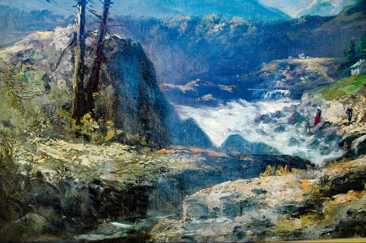 Tableau XIX HST Paysage de montagne, torrent signé GODCHAUX-photo-4