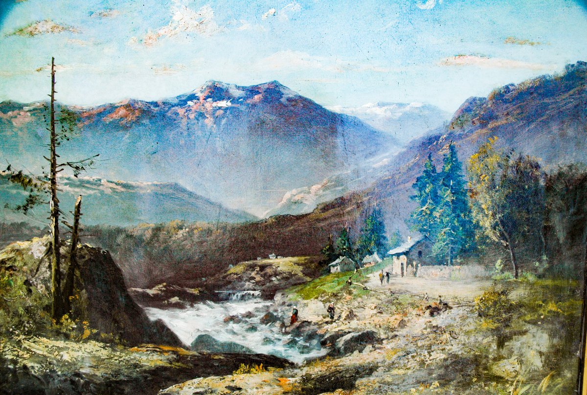 Tableau XIX HST Paysage de montagne, torrent signé GODCHAUX-photo-5