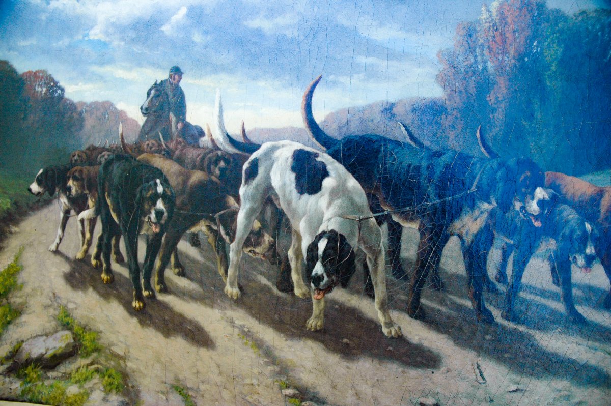 Tableau XIX HST Chien de chasse signé ENGLERet daté 1873-photo-2