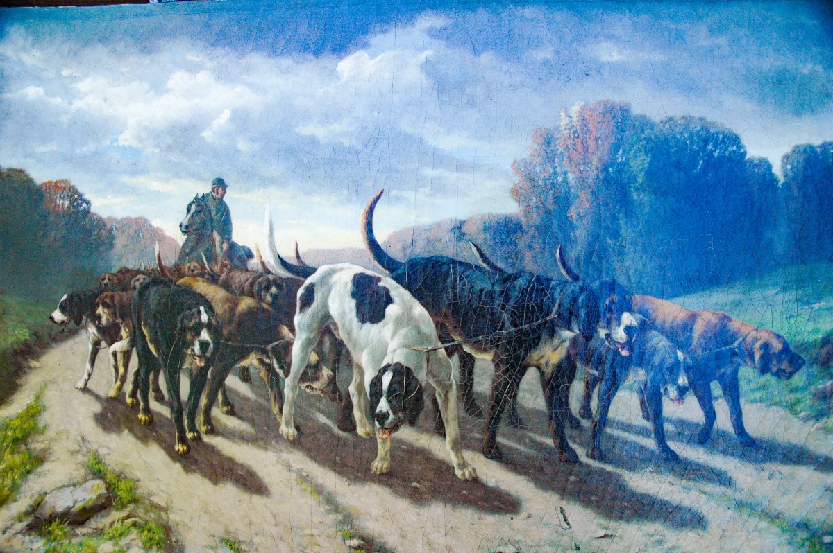 Tableau XIX HST Chien de chasse signé ENGLERet daté 1873-photo-3