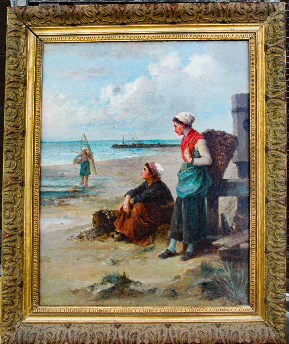 Painting XIX Hst The Breton Mussel Fisherwomen Signed