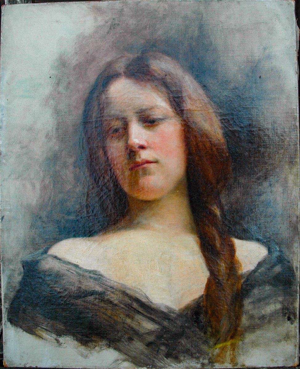 Tableau XIX HST Portrait d'une jeune femme non signé-photo-4