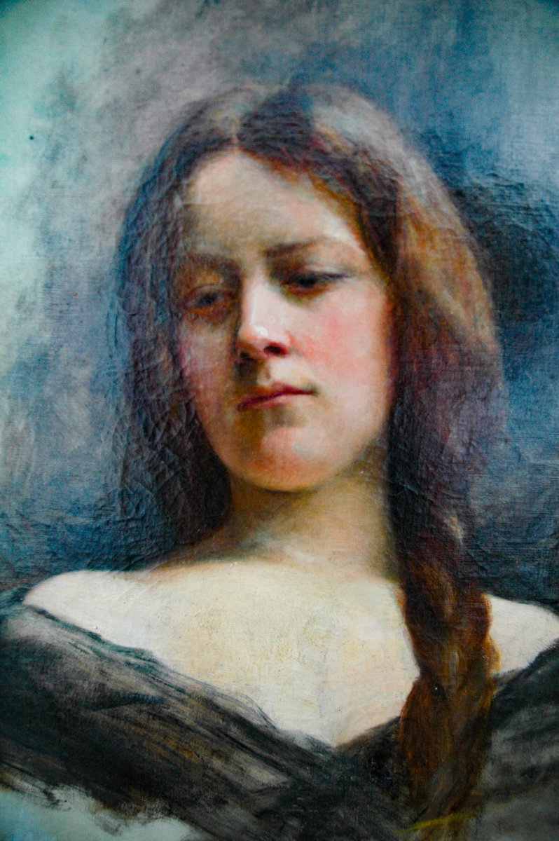 Tableau XIX HST Portrait d'une jeune femme non signé-photo-3