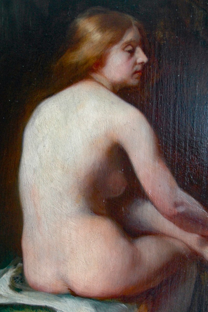 19th Century Painting, Oil On Canvas, Nude Woman Bather, Signed Louis Gaillac-photo-2