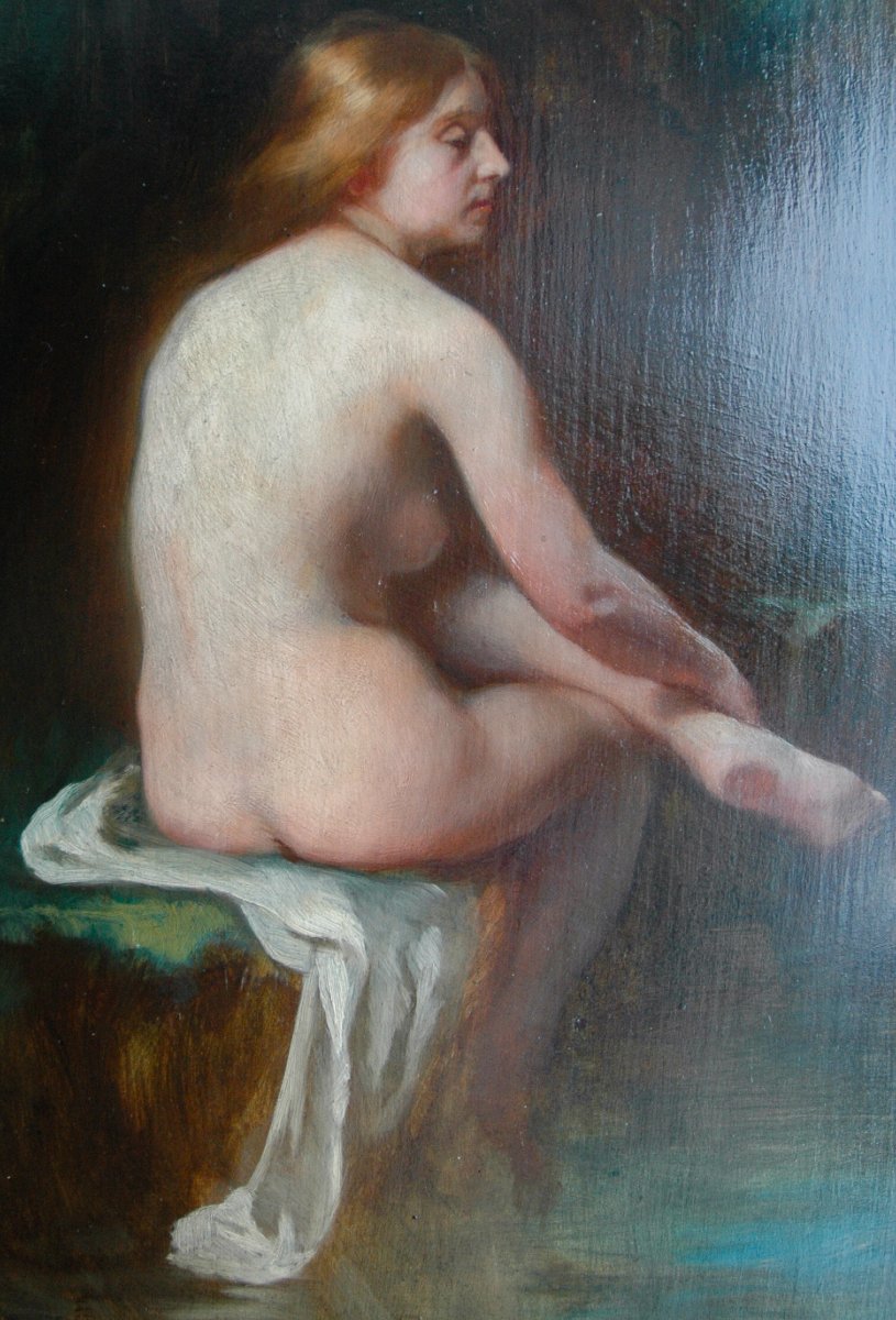 19th Century Painting, Oil On Canvas, Nude Woman Bather, Signed Louis Gaillac-photo-3