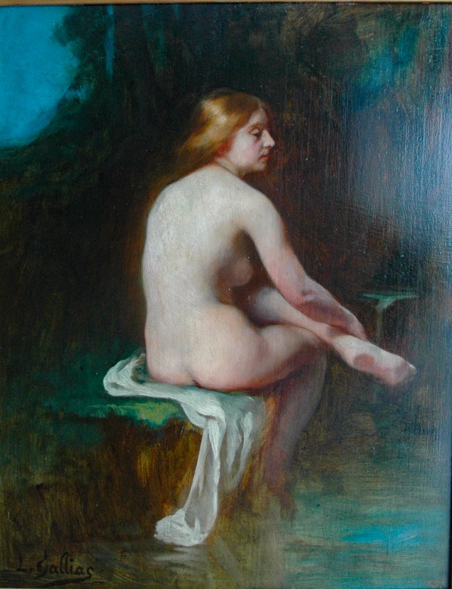19th Century Painting, Oil On Canvas, Nude Woman Bather, Signed Louis Gaillac-photo-4