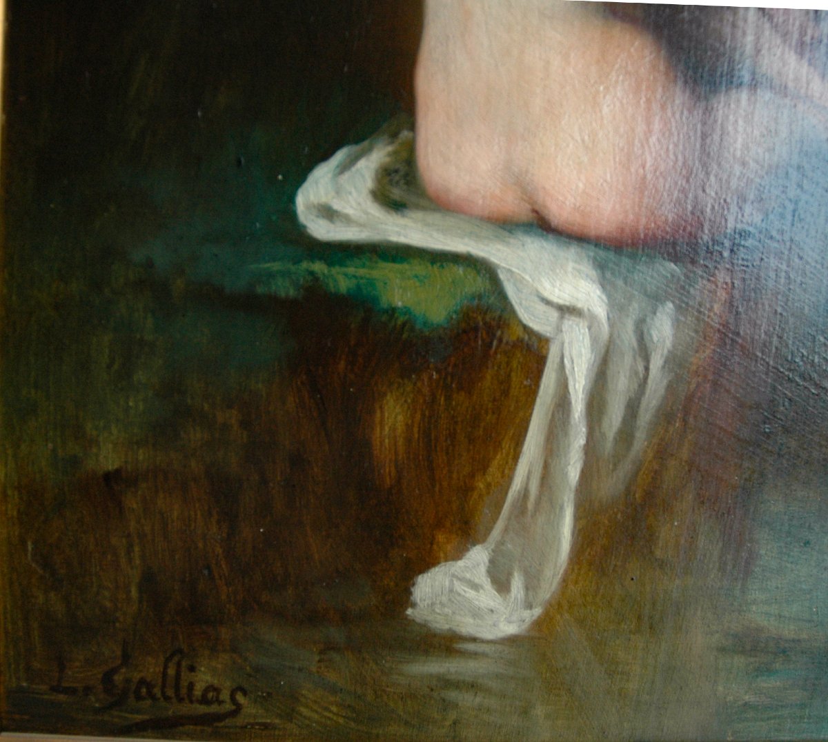 19th Century Painting, Oil On Canvas, Nude Woman Bather, Signed Louis Gaillac-photo-3