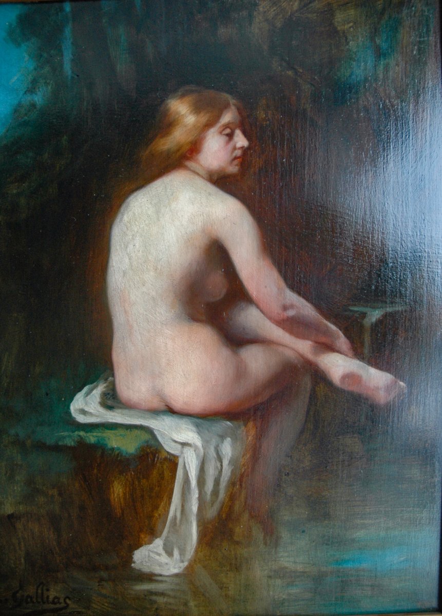 19th Century Painting, Oil On Canvas, Nude Woman Bather, Signed Louis Gaillac-photo-4