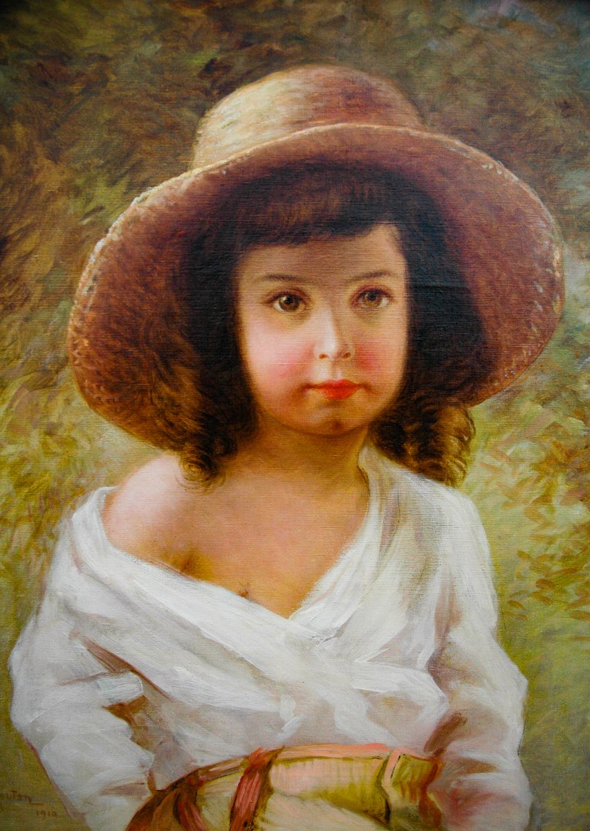 19th Century Oil Painting, Portrait Of A Young Girl, Signed Georges Mouton -photo-3