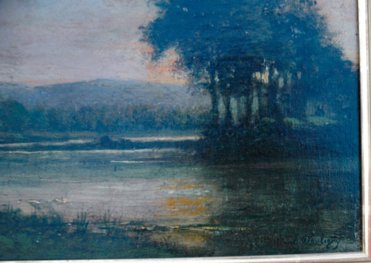 Tableau XIX HSP paysage L'étang au canards signé KARL DAUBIGNY-photo-2