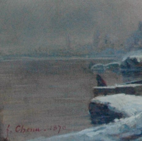 Tableau XIX HST paysage de neige signé Fleury CHENU-photo-2