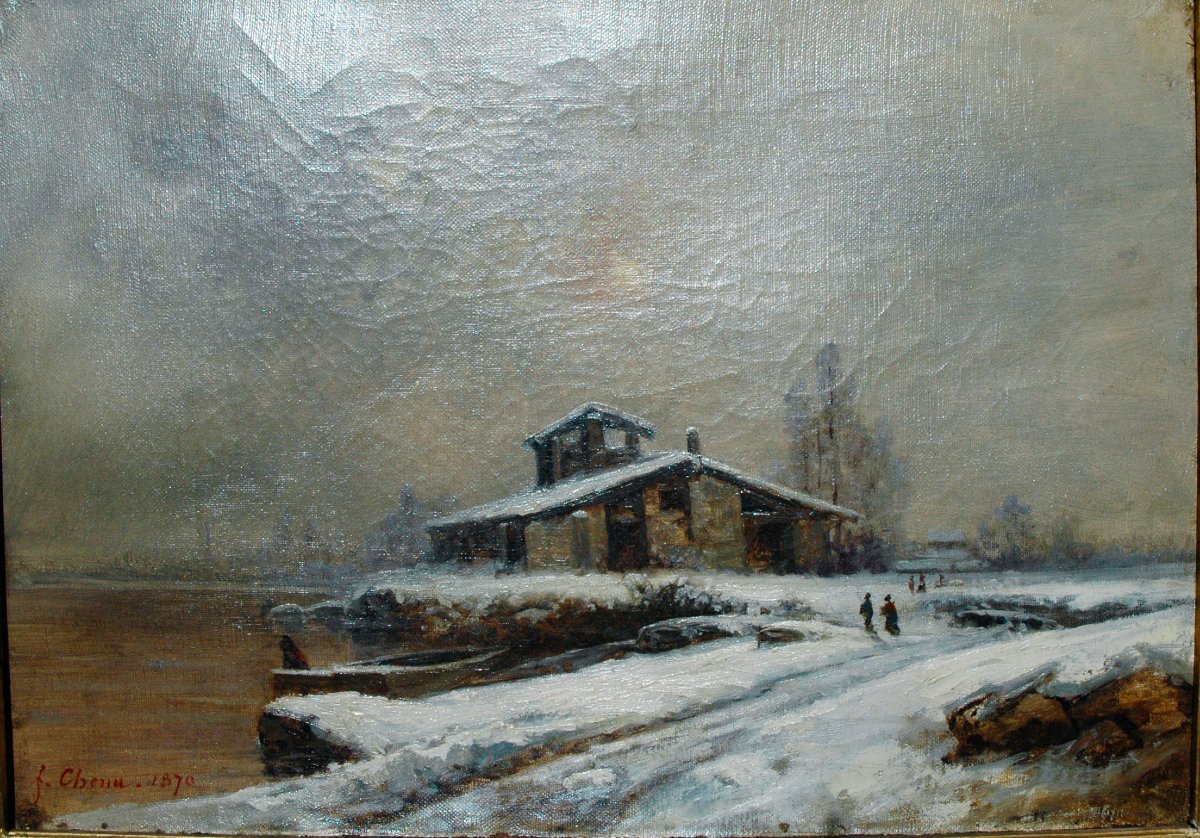 Tableau XIX HST paysage de neige signé Fleury CHENU-photo-4