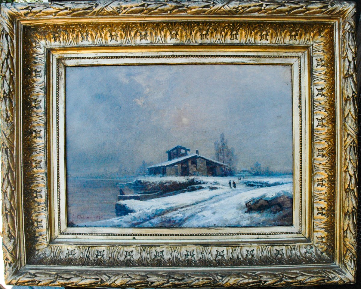 Tableau XIX HST paysage de neige signé Fleury CHENU-photo-2