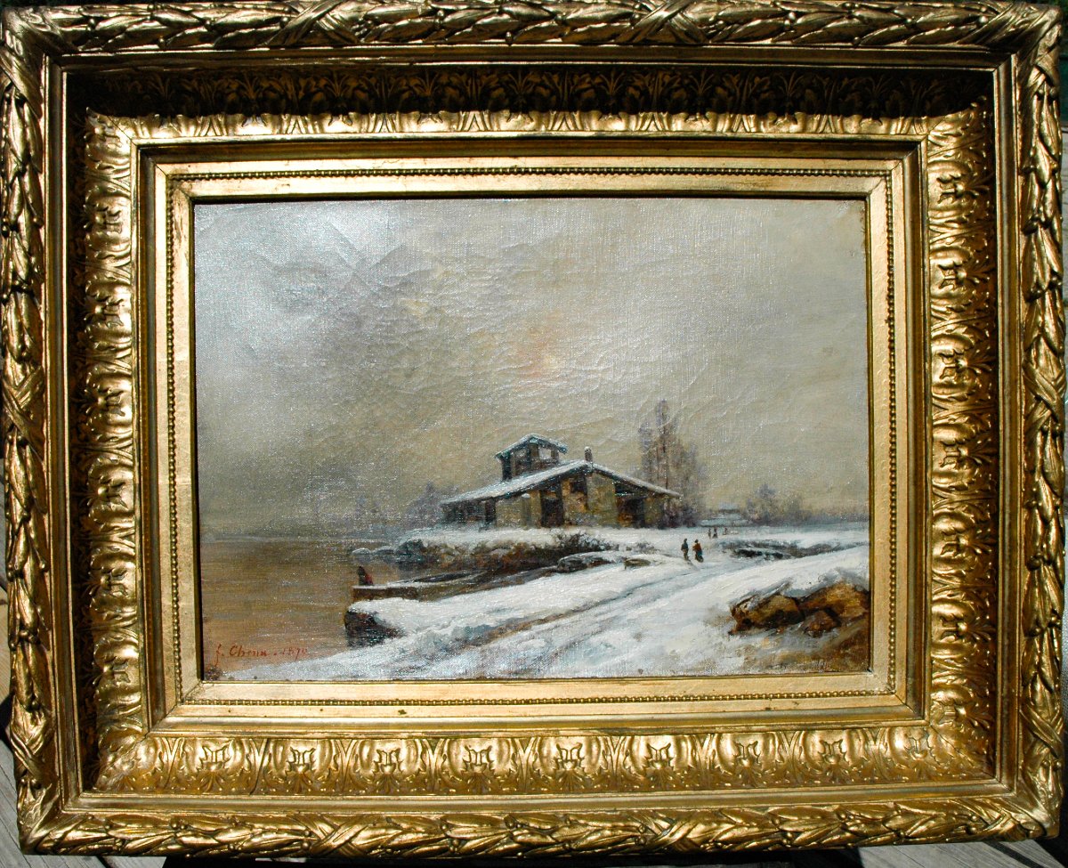 Tableau XIX HST paysage de neige signé Fleury CHENU-photo-4