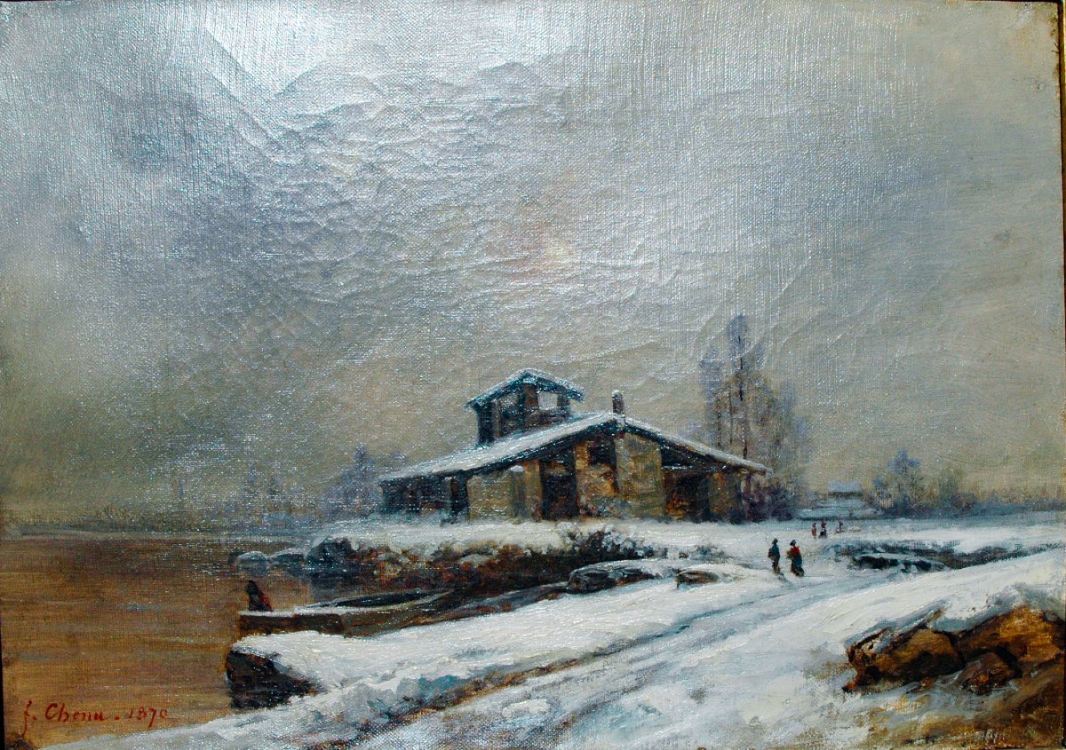 Tableau XIX HST paysage de neige signé Fleury CHENU-photo-5