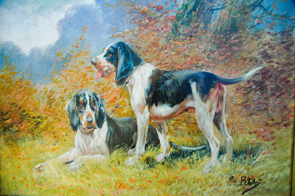 Painting XIX Hst Hunting Scenes Signed Eugène Petit-photo-2