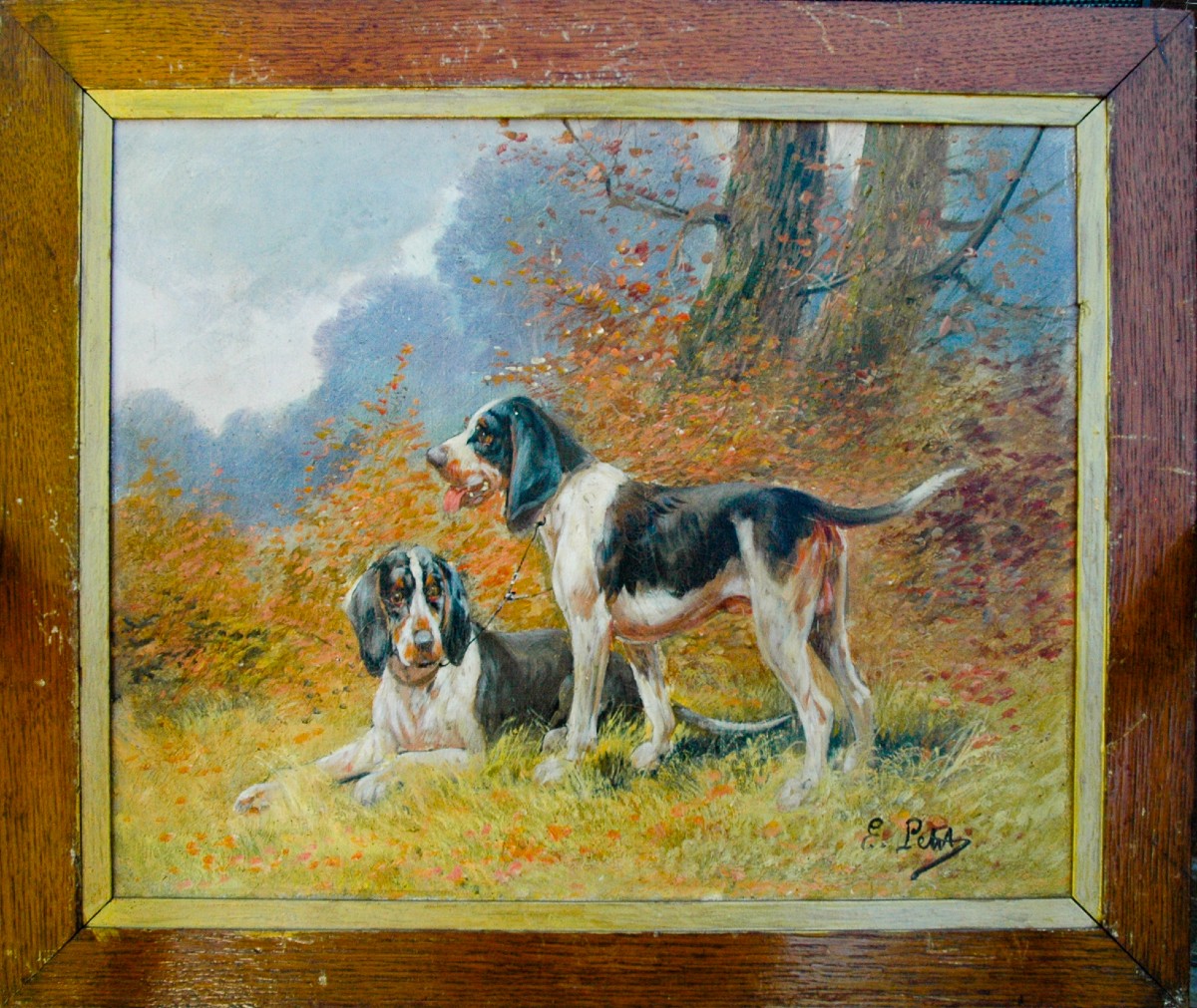 Painting XIX Hst Hunting Scenes Signed Eugène Petit