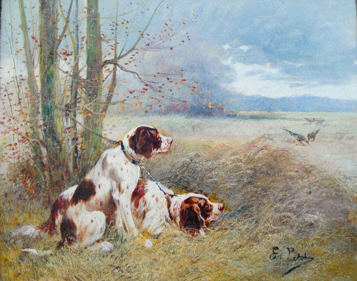 Painting XIX Hst Hunting Scene Signed Eugène Petit-photo-4