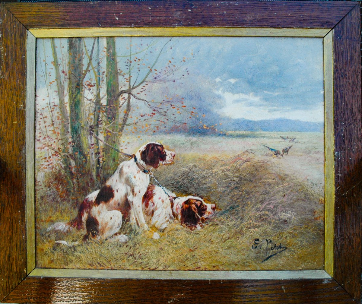 Painting XIX Hst Hunting Scene Signed Eugène Petit-photo-1