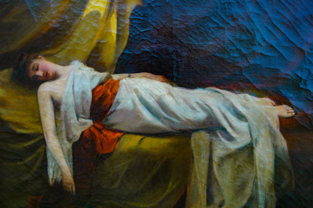 Tableau XIX HST Femme étendue signé Brun-photo-1