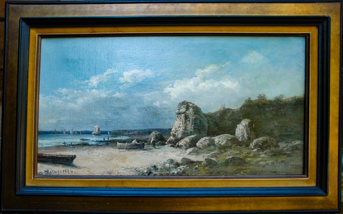 Pair Of 19th-century Hst Seascapes Depicting Bustling Seaside Scenes, Signed By Henry Mosny-photo-2