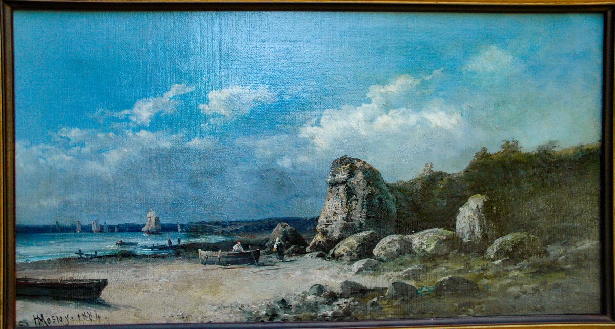 Pair Of 19th-century Hst Seascapes Depicting Bustling Seaside Scenes, Signed By Henry Mosny-photo-4