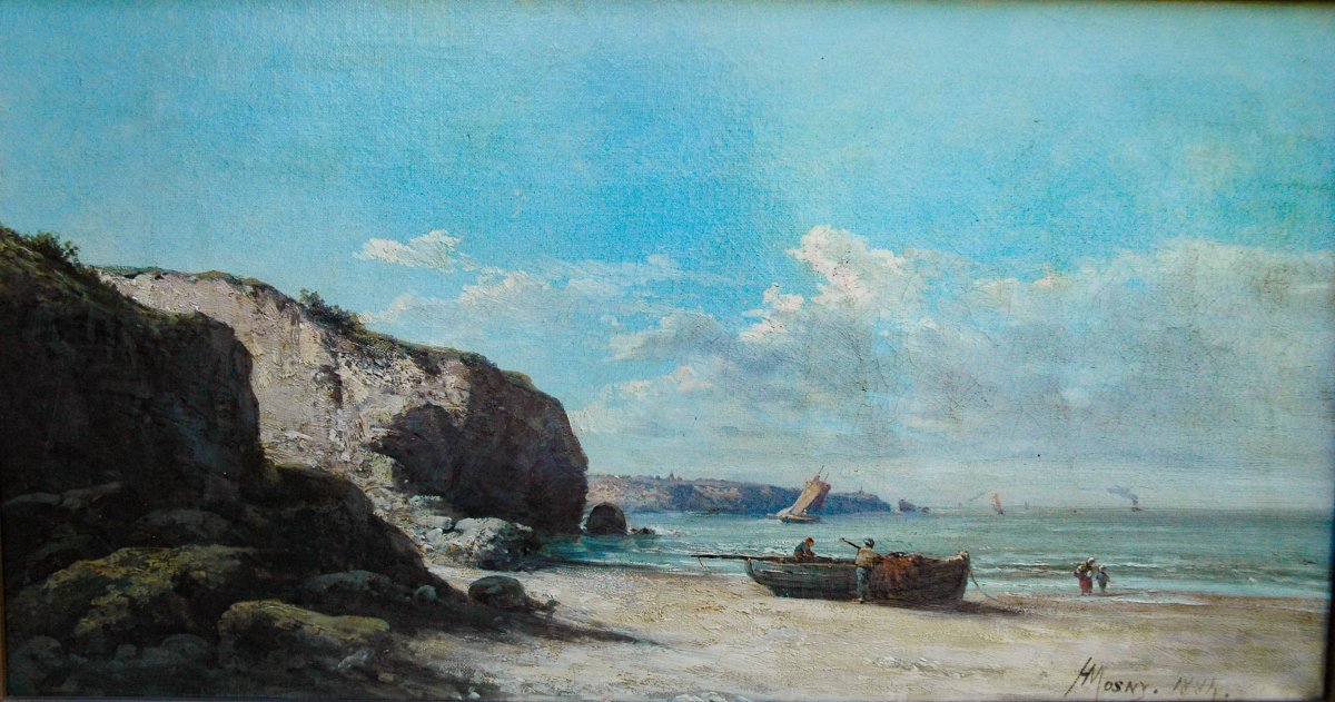 Pair Of 19th-century Hst Seascapes Depicting Bustling Seaside Scenes, Signed By Henry Mosny-photo-5