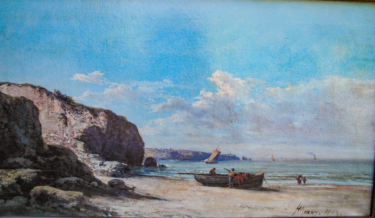 Pair Of 19th-century Hst Seascapes Depicting Bustling Seaside Scenes, Signed By Henry Mosny-photo-8