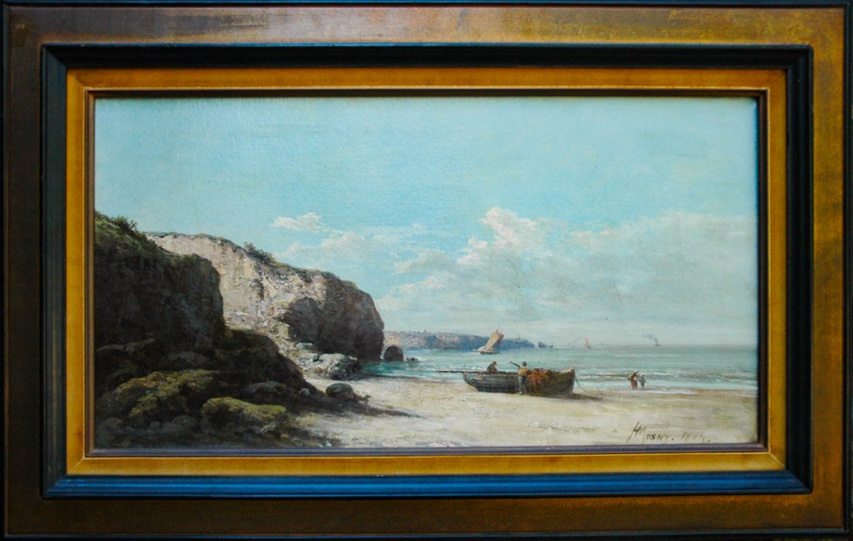 Pair Of 19th-century Hst Seascapes Depicting Bustling Seaside Scenes, Signed By Henry Mosny