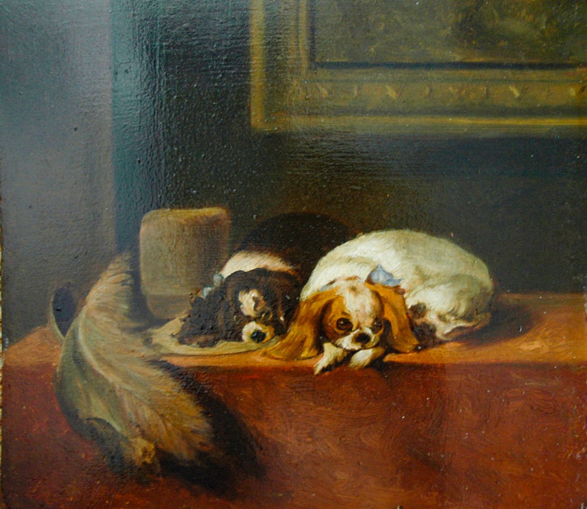 Tableau XIX HSP chien Cavaliers king Charles école Anglaise-photo-4