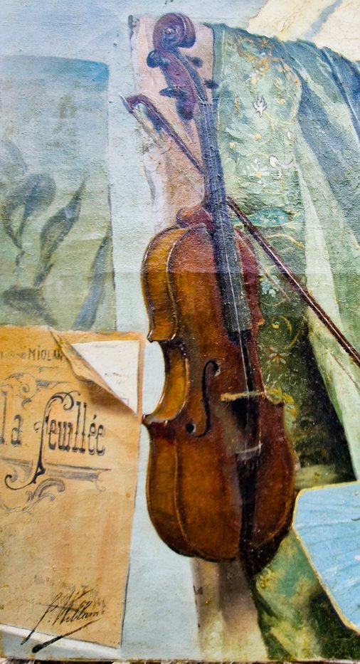 Painting XIX Hst Still Life With A Violin, Signed-photo-3