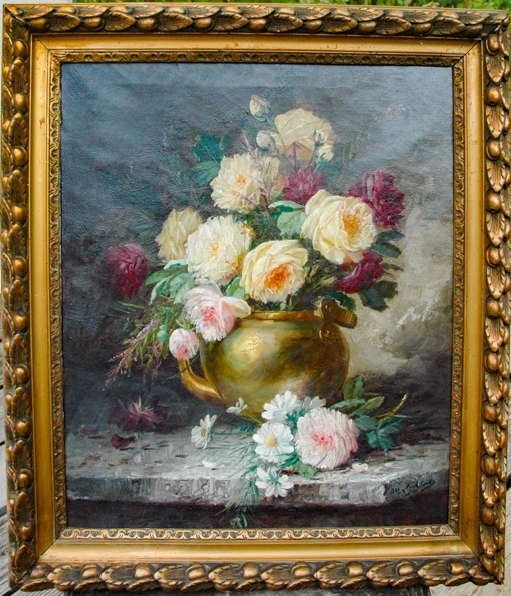 Painting XIX, Oil On Canvas, *flowers On An Entablature*, Signed