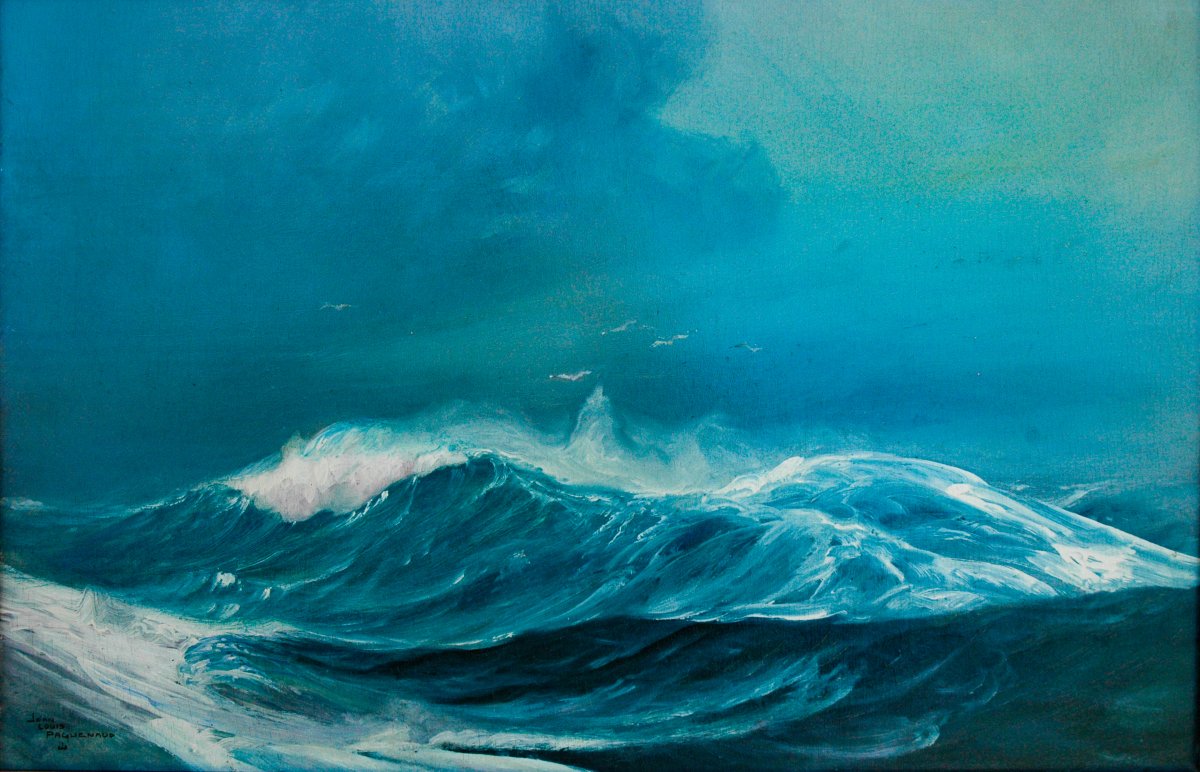 Painting XIX, Oil On Wood Panel, *lively Waves With A Flock Of Seagulls*, Signed Paguenaud-photo-3