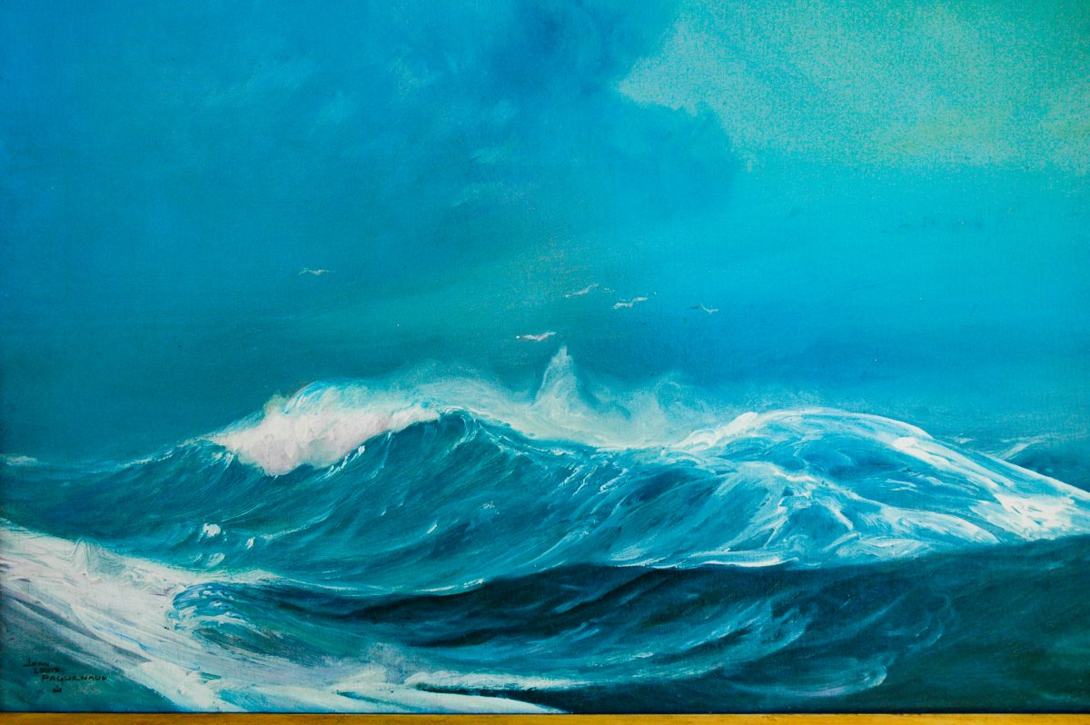 Painting XIX, Oil On Wood Panel, *lively Waves With A Flock Of Seagulls*, Signed Paguenaud-photo-4