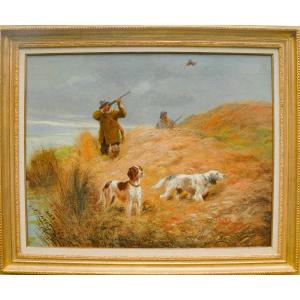 Table XIX Hunting Scene Oil On Canvas By Godchaux