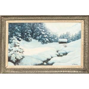 Tableau XIX Paysage Hivernal Huile Sur Toile Signé Edouard Mandon